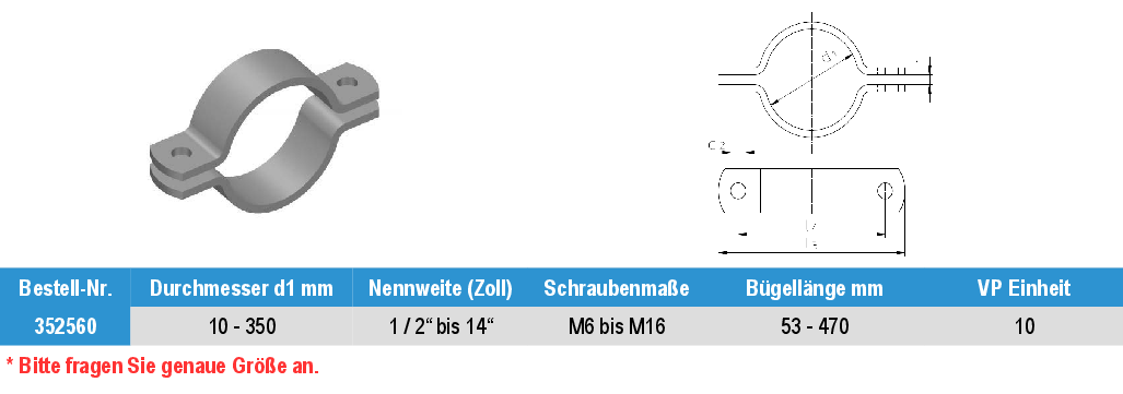 Rohrschelle Edelstahl A2 blank oder elektrolytisch poliert